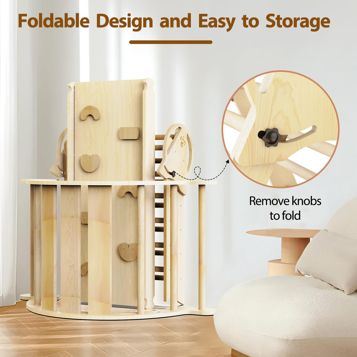 Doerpuz Pikler Triangle Set 7 in 1,Foldable Baby Climbing Toys Wooden,Toddler Climbing Toys Indoor,Climbing Toys for Toddlers 1-3,with Ramp, Arch and Ladder(Nature Wood) Doerpuz