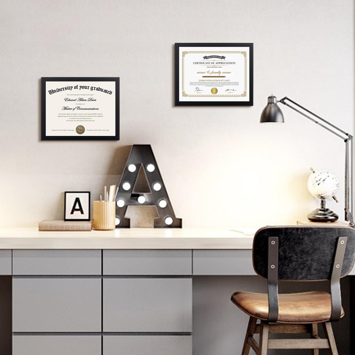 upsimples 8.5x11 Picture Frame Certificate Document Frame with High Definition Glass,5 Pack Diploma Frames for Wall and Tabletop,Black upsimples