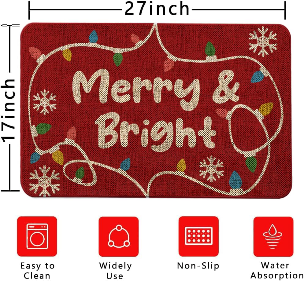 QIONG MENG Christmas Merry and Bright Doormat Outdoor Rug Decorative Doormats Farmhouse Home Kitchen Entrance Rug Floor Front Door Mats 17 x 27 Inch QIONG MENG