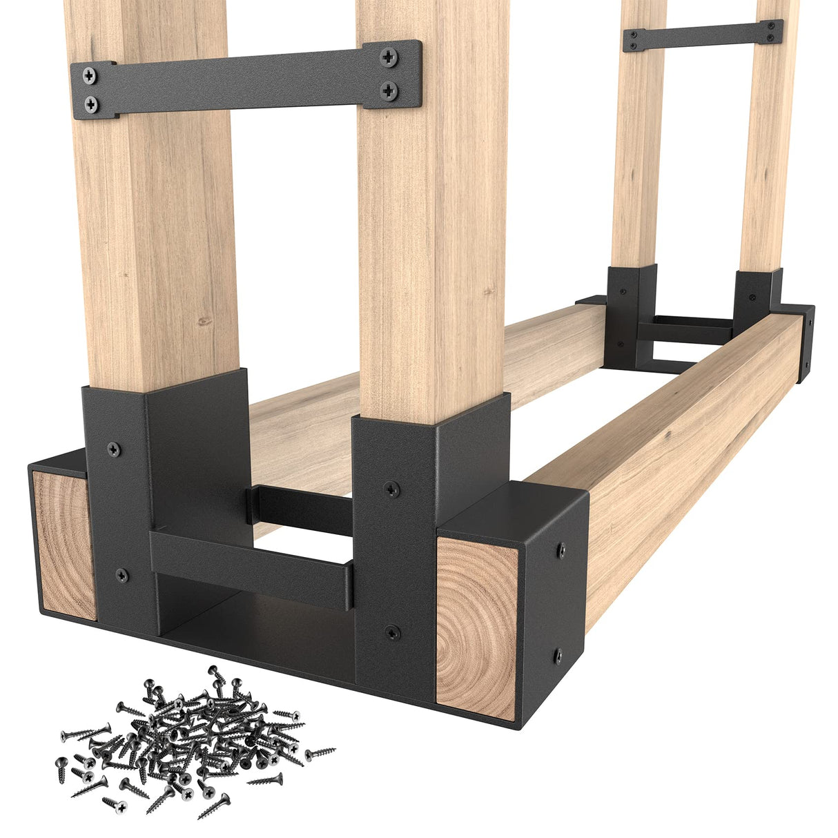 Mr IRONSTONE Firewood Rack Outdoor Indoor, Firewood Rack Brackets Kit Adjustable to Any Length, Heavy Duty Fire Wood Storage Racks with 34 Mr IRONSTONE