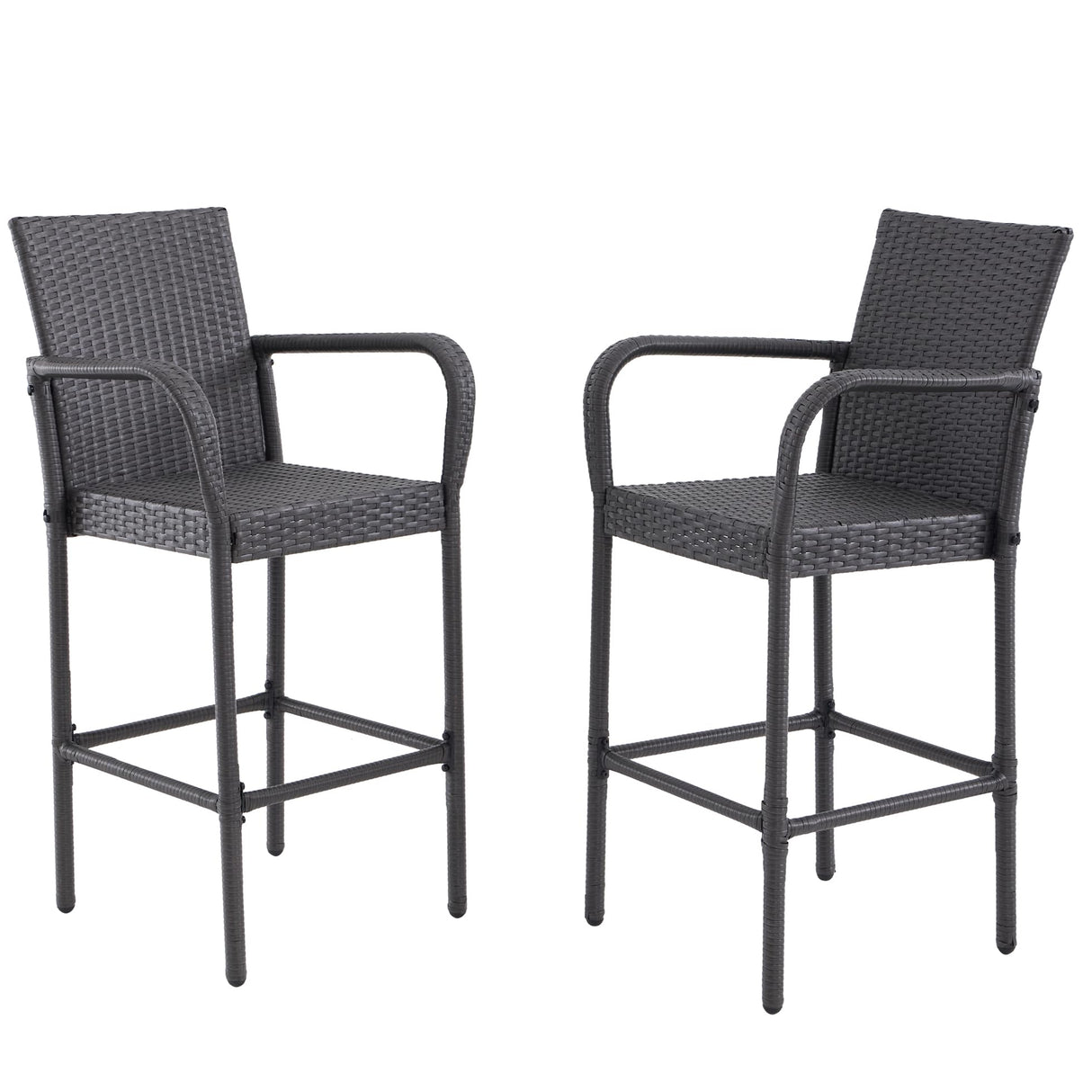 Outdoor Bar Stools Set of 2, 2-Piece Patio Bar Stools with Armrests, All Weather Rattan Bar Chairs with Backrest, Wicker Bar Stools for Backyard, Garden, Pool, Balcony and Deck, Dark Grey ANXIN PATIO