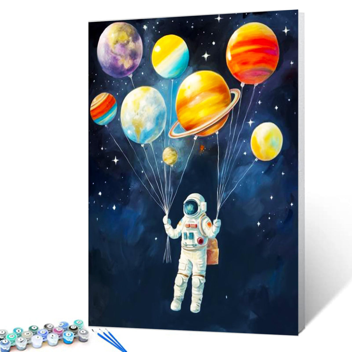 Astronaut Holding Planets Balloons DIY Paint by Numbers for Adults Outer Space Astronaut DIY Digital Oil Painting Acrylic Paint Graffiti Painting Kits Canvas Pop Art Decor 16x20 Inch (without Frame ) Tucocoo