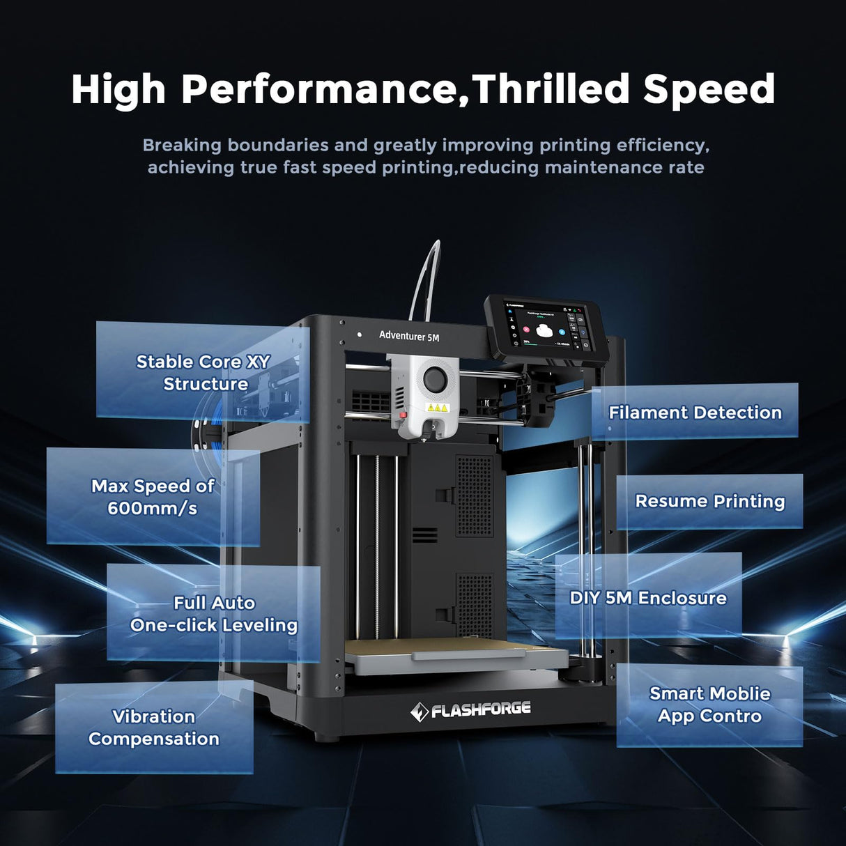 FLASHFORGE Adventurer 5M 3D Printer,600mm/s Max Speed Core XY 3D Printers with Auto Leveling,280°C Direct Extruder, 3s Detachable Nozzle, Dual-Sided PEI Platform,Dual Cooling, for Home,Kids,Beginners Voxelab