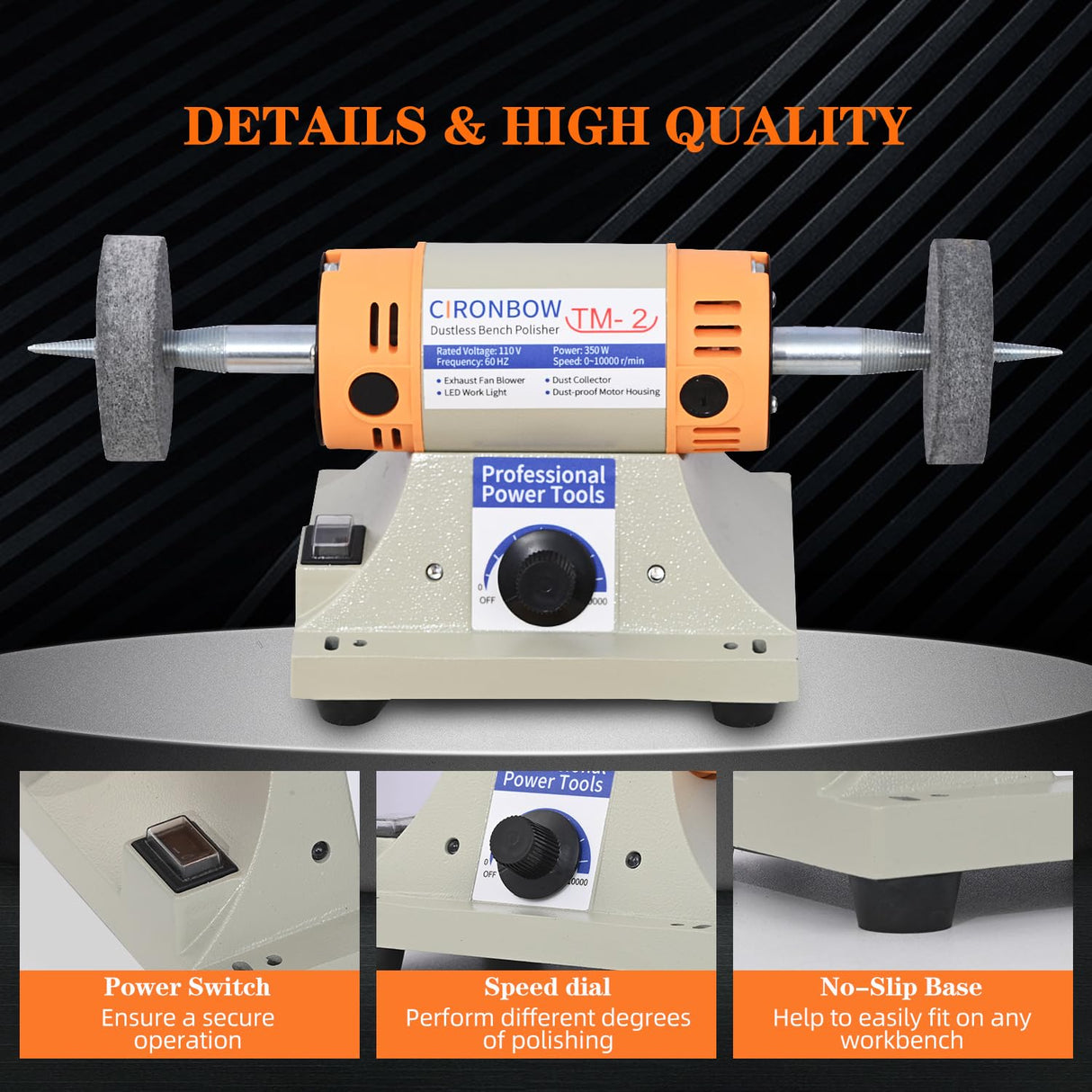 4" Jewelry Polisher & Adjustable Variable Speed Grinder Machine - With 6 Cloth Wheels & 2 Abrasive Wheels, Safety Glasses & Compound for Jewelry, Metal, Wood, Jade, Plastic Polishing & Dental Work CIRONBOW