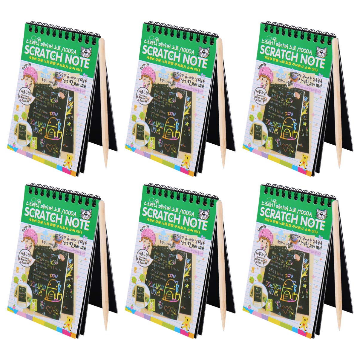 EXCEART Black Notebooks 6 Sets Rainbow Scratch Notebooks with Wood Stick Scratch Off Art Paper Set Color Book Pad Art Craft Supplies Kits for Kids Girls Boys Black Notebook EXCEART