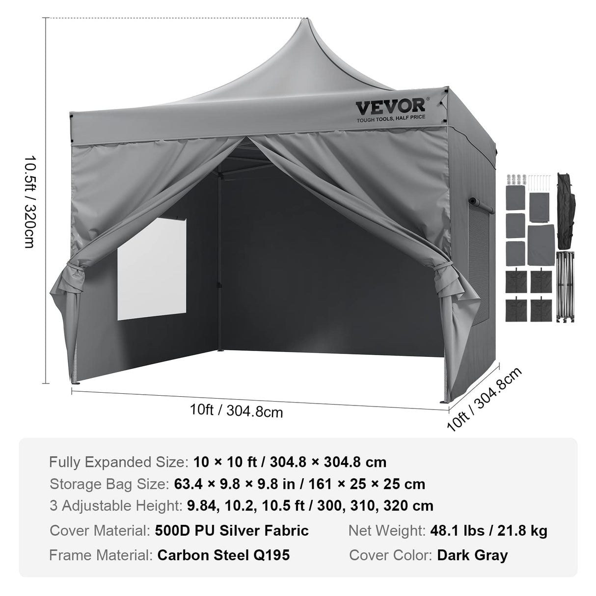 VEVOR 10x10 FT Pop up Canopy with Removable Sidewalls, Instant Canopies Portable Gazebo & Wheeled Bag, UV Resistant Waterproof, Enclosed Canopy Tent for Outdoor Events, Patio, Backyard, Party, Camping VEVOR