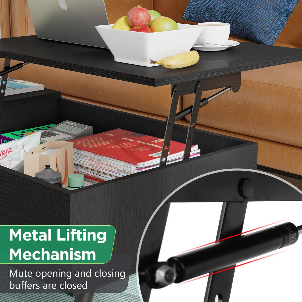 PayLessHere Lift Top Coffee Table with Adjustable Storage and Hidden Compartment Small Wood Coffee Table Center Table for Home Living Room Office Apartment Reception Room,Black PayLessHere