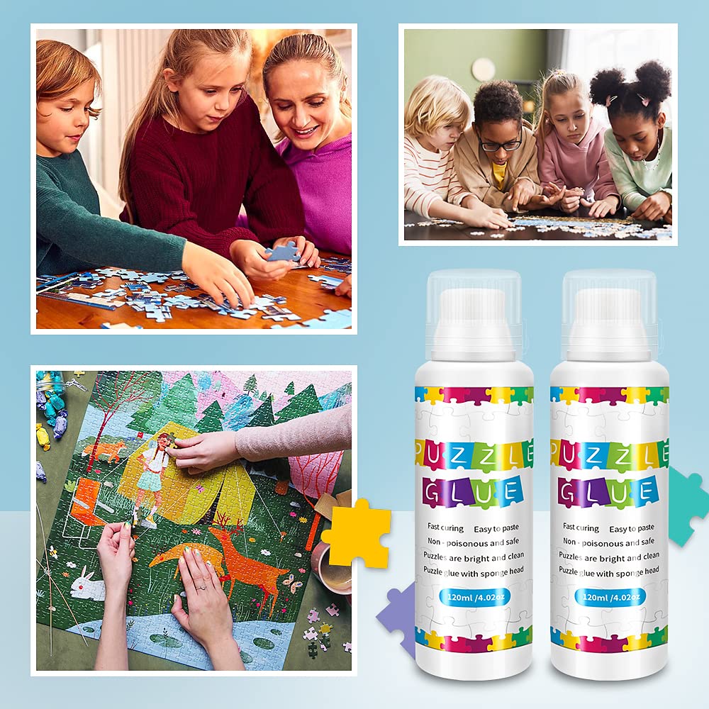 Puzzle Glue, Clear with Sponge Applicator, Quick Dry, Easy to Apply Puzzle Glue and Frame, Puzzle Saver Glue for 1000/1500/3000 Pieces Jigsaw Puzzles Glue 【Total 2 Bottles - 240ML(8oz)】 GRLELOU