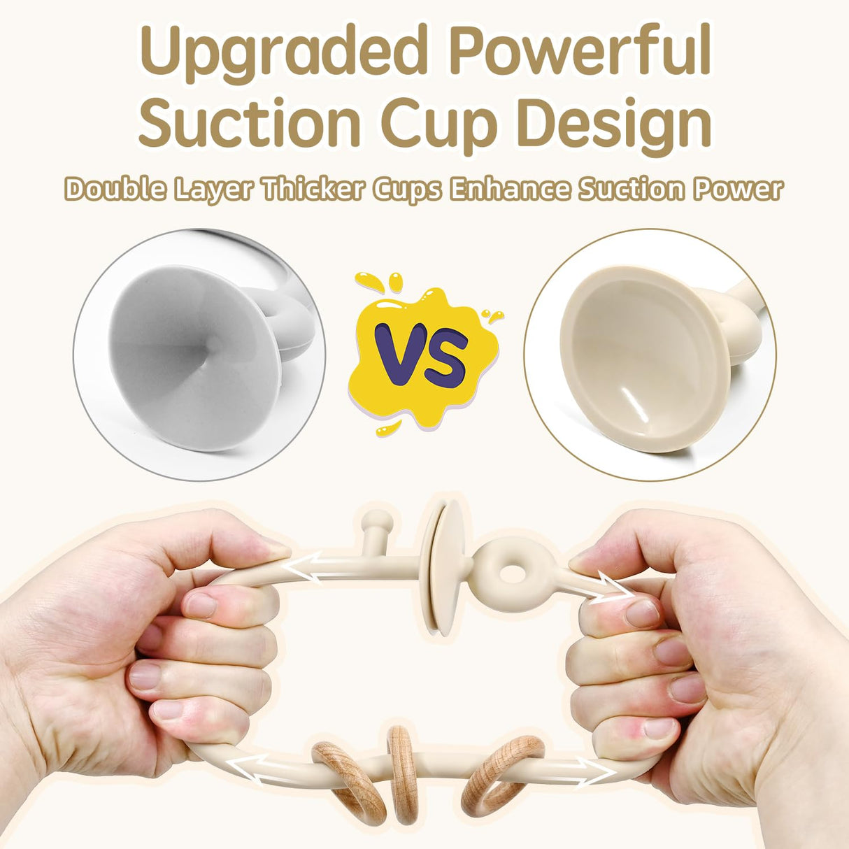 Baby Sensory Teething Chew High Chair Suction Toys for Infant Toddlers 6 12 18 24 Months, Food Grade Silicone Teether with Oak Loop Montessori Educational Baby Bath Toy Gifts (Beige) AiTuiTui