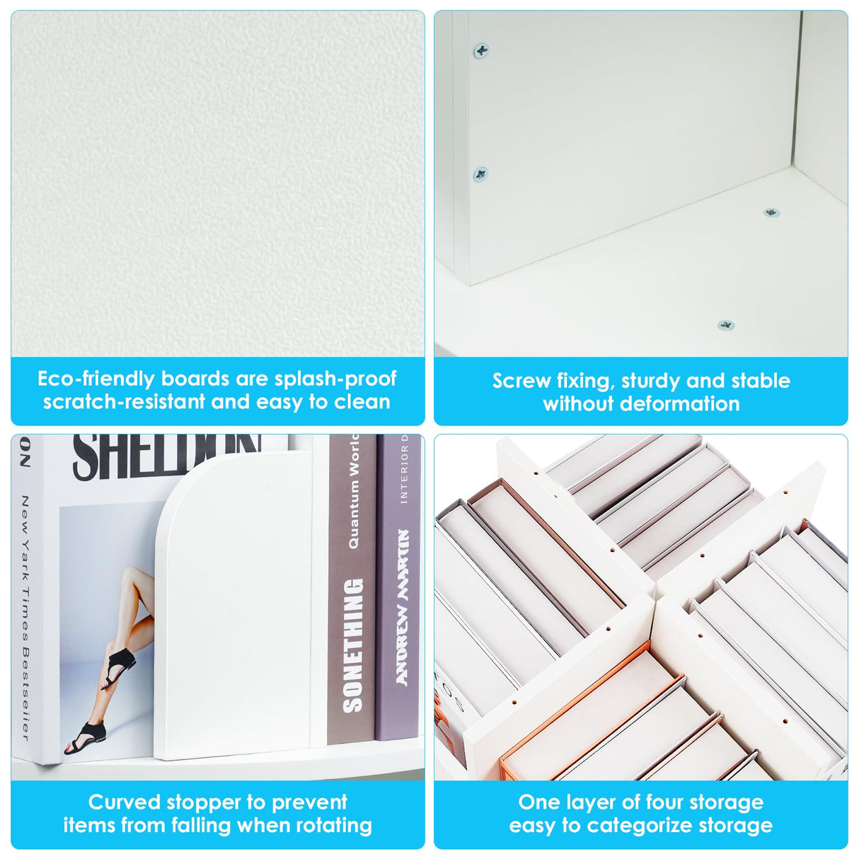 4-Tier 360-Degree Rotating Bookshelf for Kids - Space-Saving Corner Storage Rack in White ABTOR