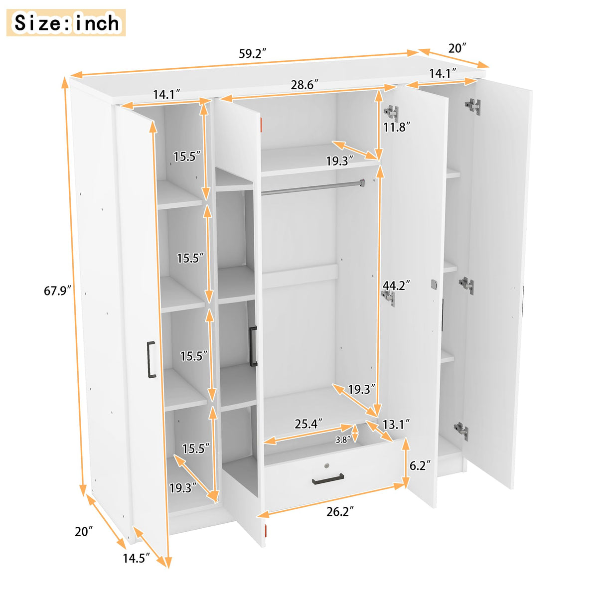 LZ LEISURE ZONE 4 Doors Mirror Wardrobe, Large Freestanding Armoire Wardrobe Closet with Drawer, Shelves and Hanging Rod, Bedroom Armoires Dresser Wardrobe Cabinet Clothing Organizer, White LZ LEISURE ZONE