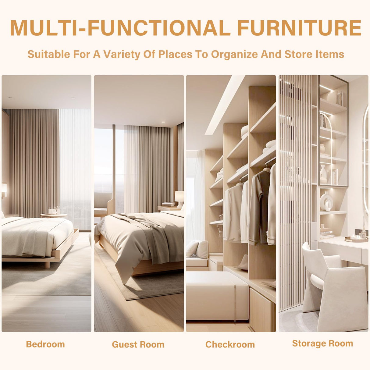 Wakefit Armoire Wardrobe Closet, 4 Doors Wooden Wardrobe Closet Cabinet, 78" Bedroom Armoires with Hanging Rod Shelf, Freestanding Wardrobe Cabinet for Bedroom, Guest Room, White Wakefit