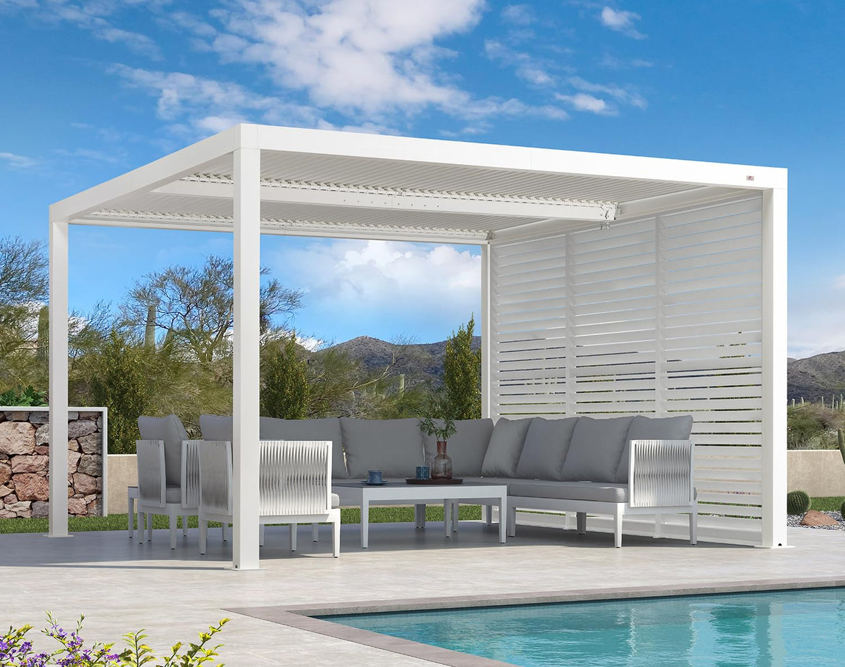 PURPLE LEAF Outdoor Louvered Pergola Accessory Aluminum Shutter Wall Divider Side Shade Privacy Screen Three Panels a Complete 12' Side Fixed Louvered Wall, Pergola Not Included PURPLE LEAF