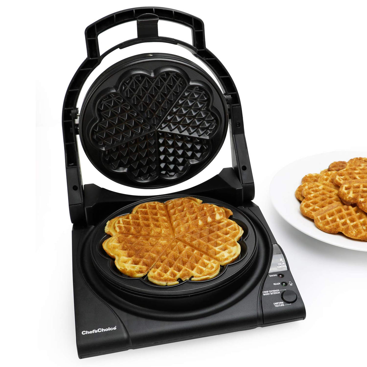 Chef’sChoice 840 WafflePro Taste / Texture Select Waffle Maker Traditional Five of Hearts Easy to Clean Nonstick Plates, 5-Slice, Silver Chef's Choice