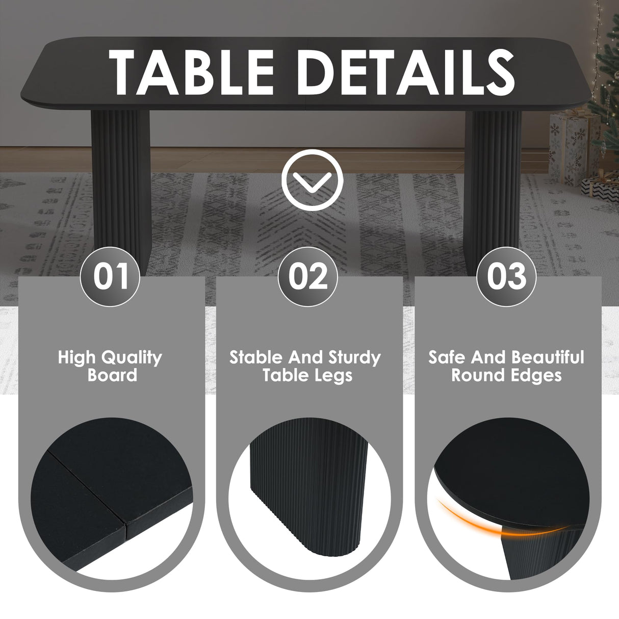 RGZ Modern Oval Dining Table Set for 6, 7 Piece Dining Table and Chairs Set with Black Kitchen Table & 6 Black Upholstered Boucle Chairs, Dining Table for Dining Room, Kitchen, Living Room RGZ