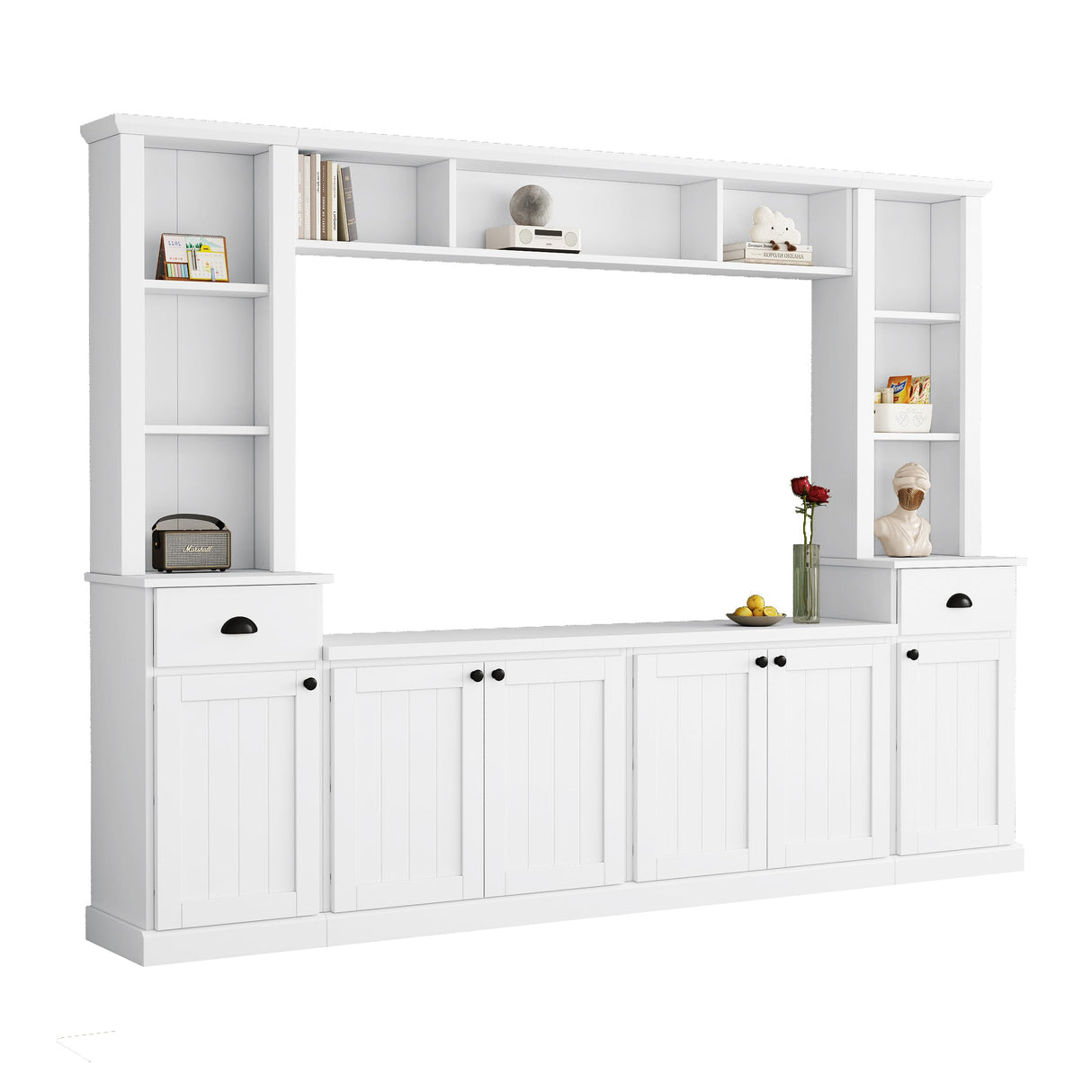 YOPTO 103" Minimalist Entertainment Center Wall Unit Set with Bridge for TVs Up to 75'',Ample Storage Space TV Stand W/Adjustable Shelves,Modernist Large Media Console for Living Room,White YOPTO