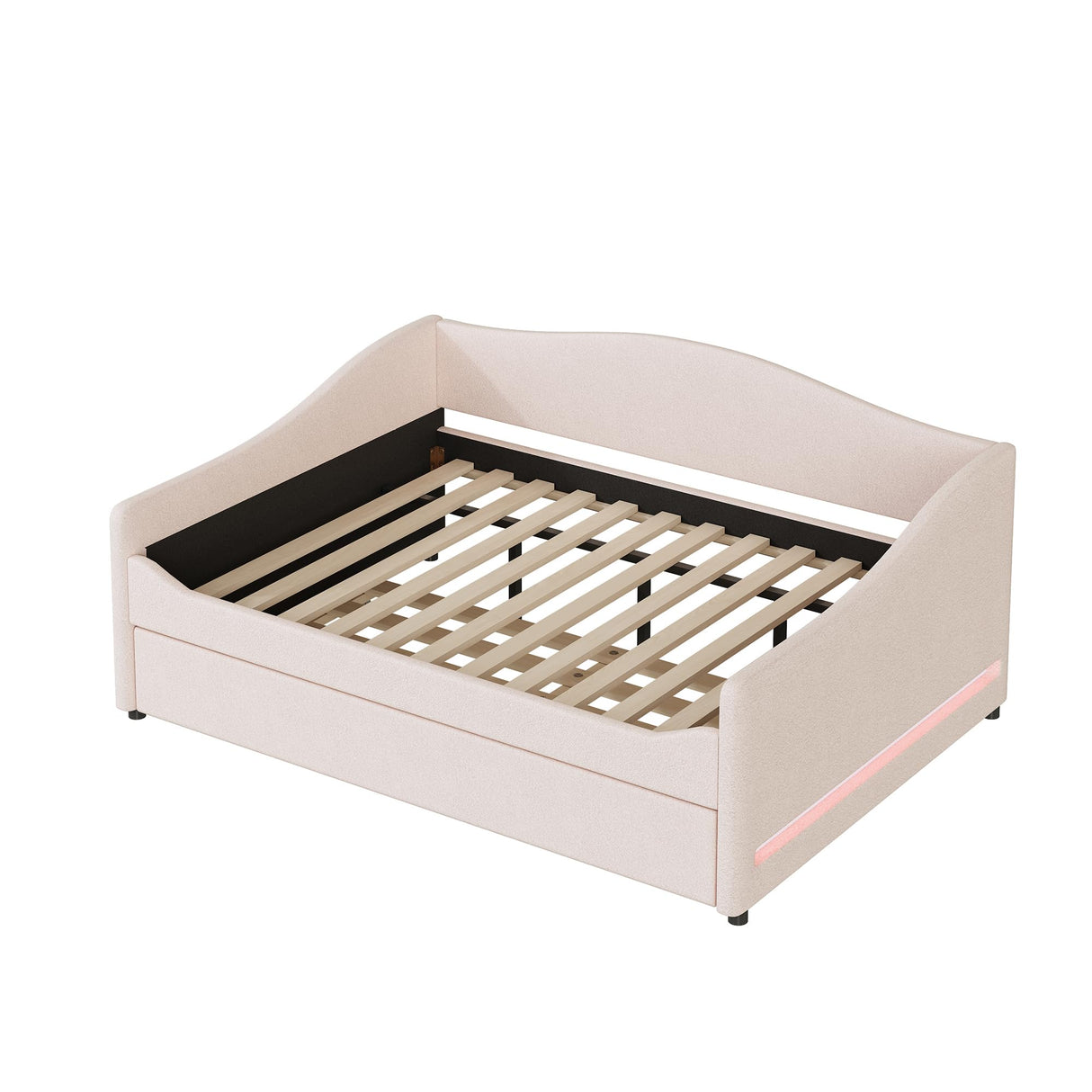 Full Size Upholstered Daybed with Trundle,Teddy Fleece Full Daybed Frame,Full Day Bed with LED Light,Tufted Sofa Bed Daybed for Bedroom,Living Room,Guest,Beige Bellemave