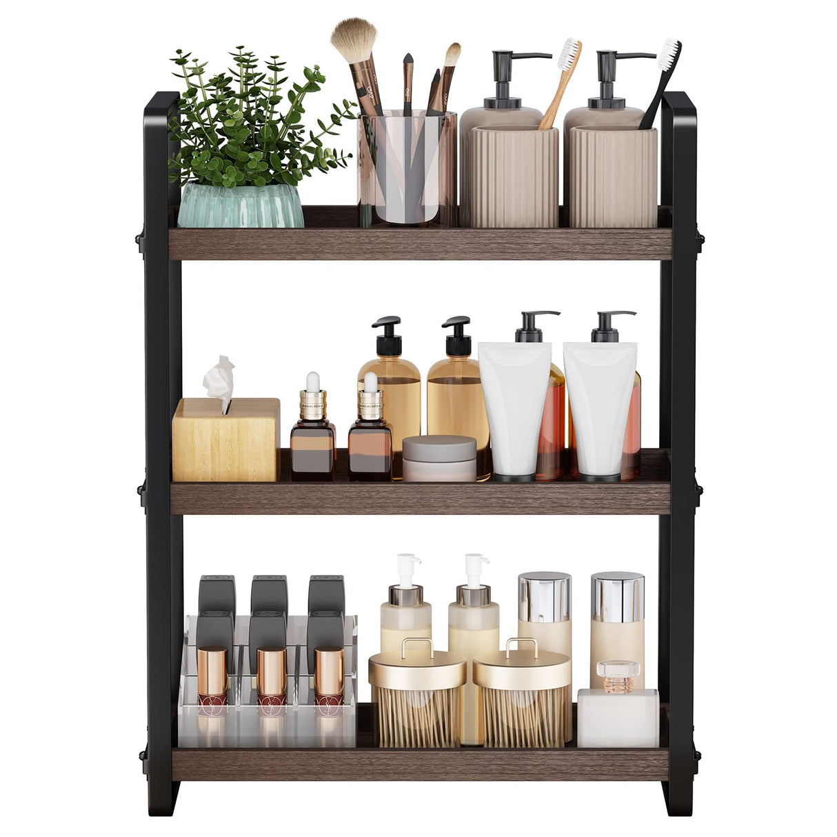 HNRLOY Bathroom Counter Organizer,Bathroom Countertop Organizer,Counter Shelf,Countertop Storage,Organization and Storage,Makeup Shelf,Sink Caddy(Brown 3 Tier) HNRLOY