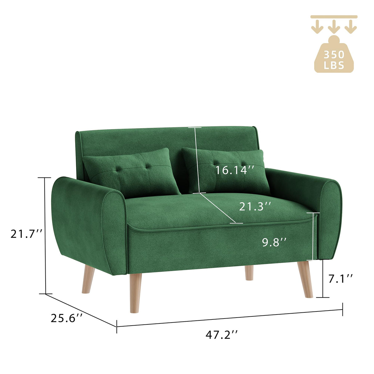 JAMFLY Sofa Set for Living Room 47'' Small Loveseat, Love Seat Couches Sofa Set for Small Spaces Bedroom Office Apartment (Green) JAMFLY