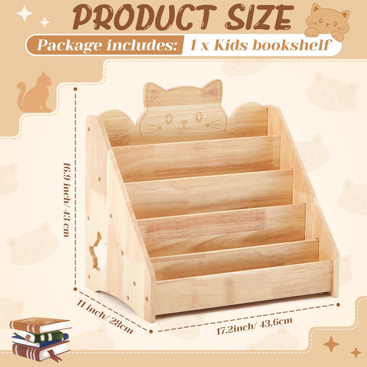 Juexica Kids Bookshelf 5 Tier Toddler Bookshelf Book Display Shelf Organizer Wood Bookcase with Chalkboard and Storage Kids Magazine Rack for Classroom Bedroom Nursery Furniture,17x17x11 Inch(Cat) Juexica