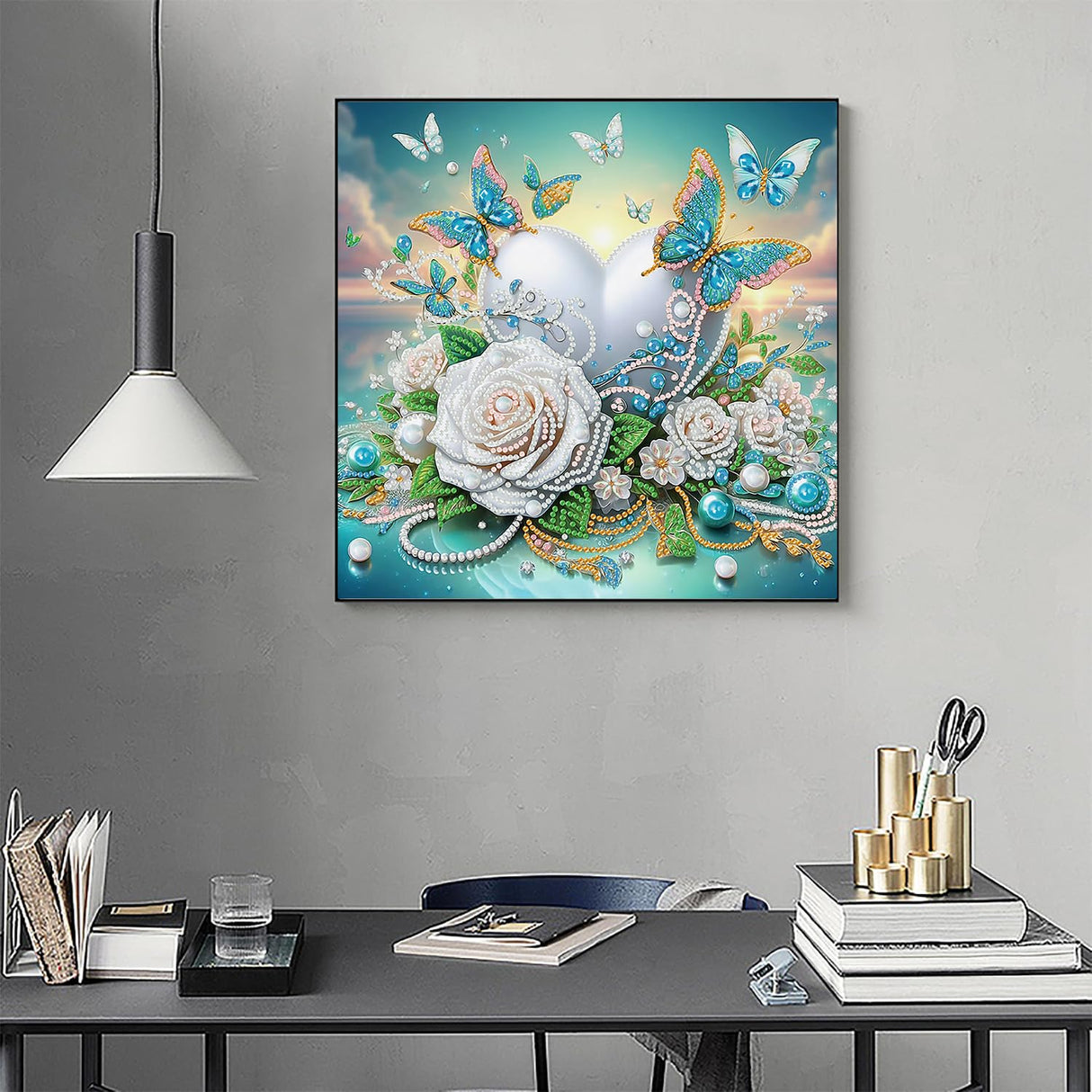 Diamond Art Kits for Adults, Flowers Butterflies Heart Special Shape Diamond Painting Kits for Beginners, DIY 5D Crystal Diamond Dots Gem Art Craft for Home Decor 11.8x11.8 Inch Acelii