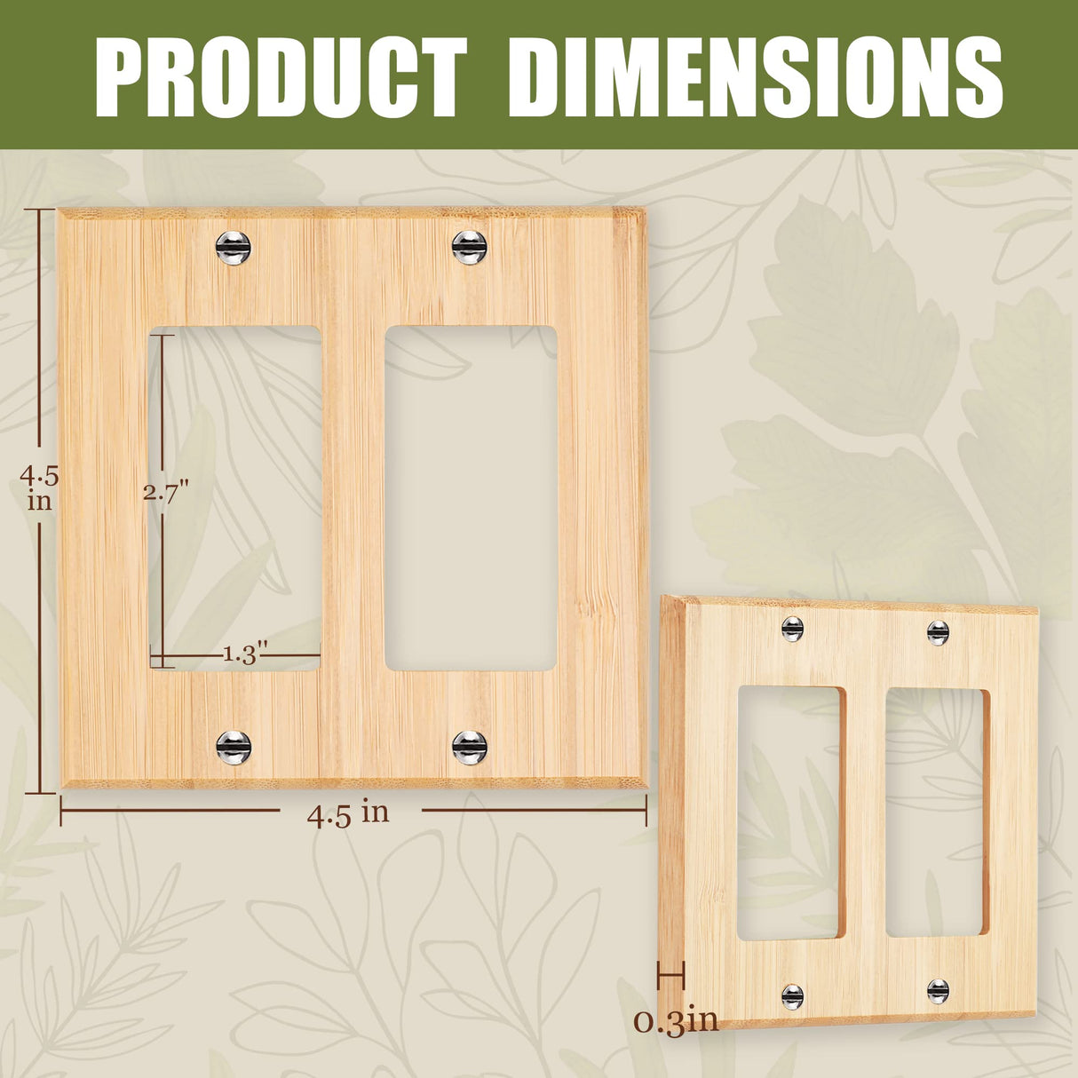 Solid Wood Double Rocker Light Switch Plate 4.5" X 4.5" Bamboo Light Switch Cover Quality Raw Wooden Decorative Bedroom Kitchen Home Decor (Double Alckerou