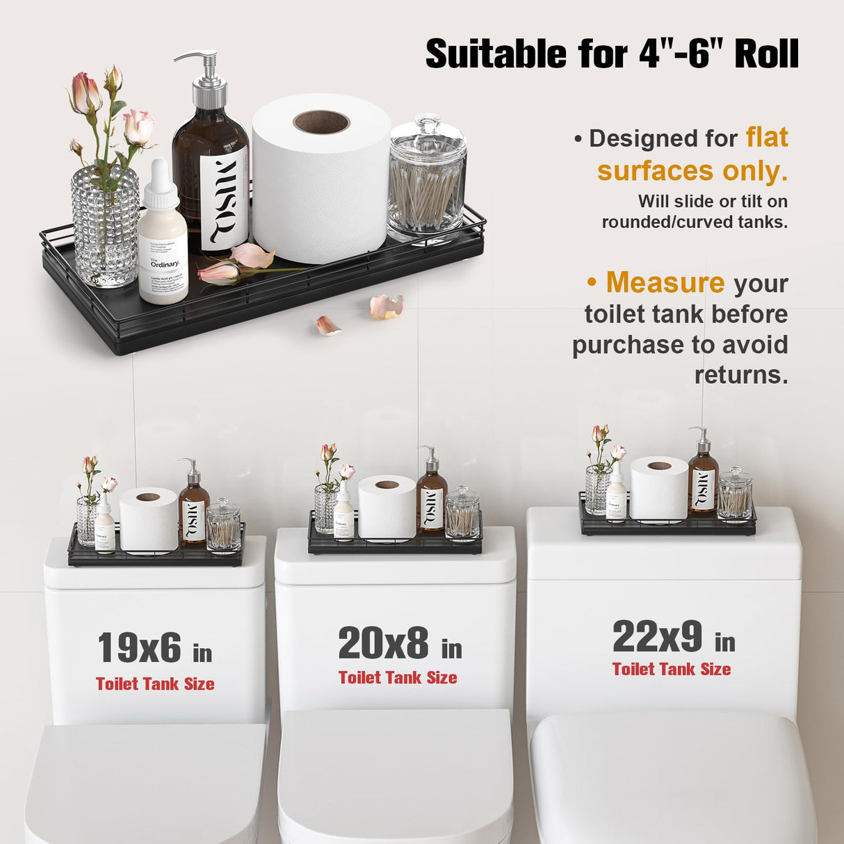 Acacia Bathroom Toilet Tank Tray, 13" Wood Toilet Paper Storage Basket Back of Toilet Basket Organizer, Vanity Tray for Perfume Makeup Candle Kitchen Counter Coffee Table Decor Focusonit