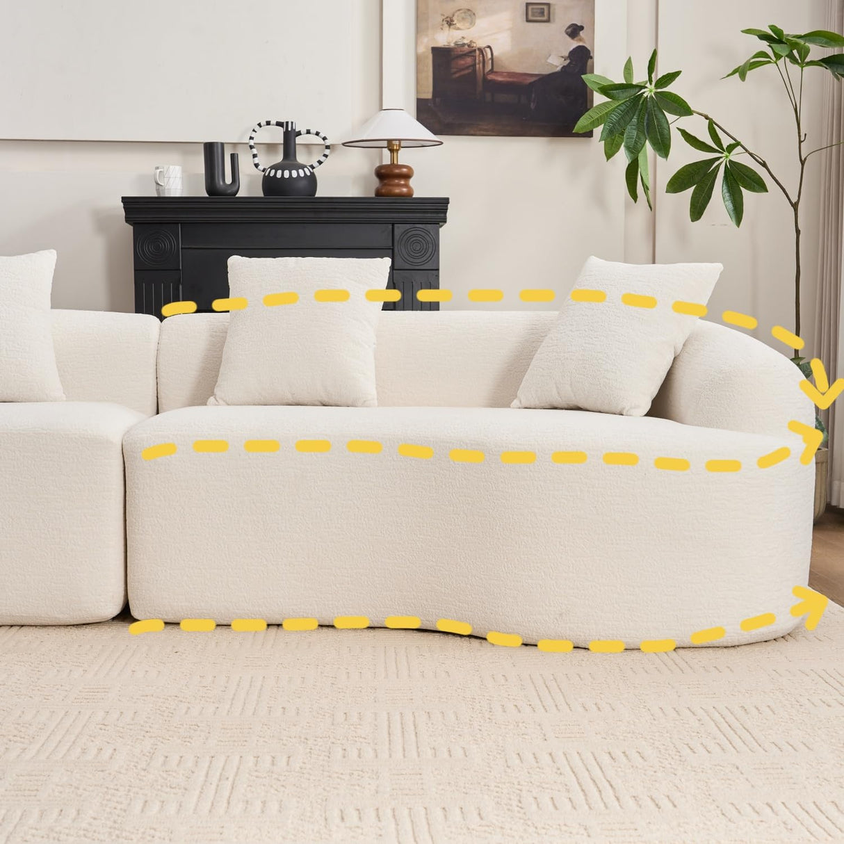 Hnvzldn 110" Curved Sectional Sofa with 4 Seater,Curved Sofa for Living Room,Modern Sectional Couch Boneless Sofa,Wood Grain Chenille Fabric, No Installation Requirement (White,110") Hnvzldn