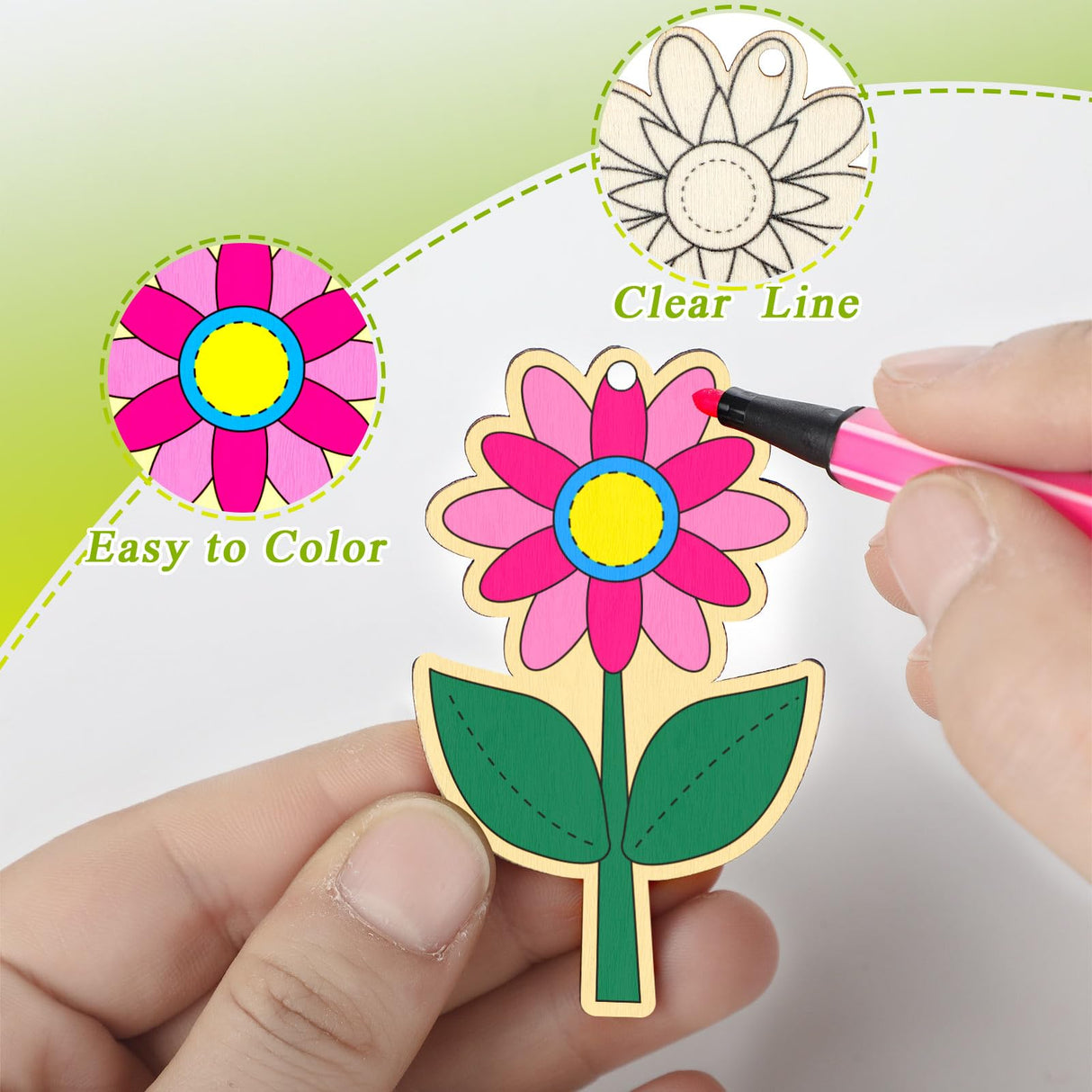 Relaxgiant 48 Pcs Wooden Spring Flowers for Kids DIY Blank Unfinished Wood Flowers Ornaments Crafts Wooden Flower Ornaments Spring Wooden Arts and Crafts for Kids Art Painting Projects Hanging Decor Relaxgiant
