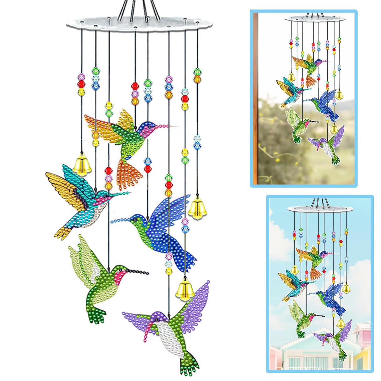 JeCuiK Hummingbird Diamond Painting Wind Chimes Double Side DIY Diamond Art Kits for Adults Diamond Painting Kits Wind Chimes 3D Diamond Art Suncatchers Hanging Ornament Crafts for Garden Decor JeCuiK