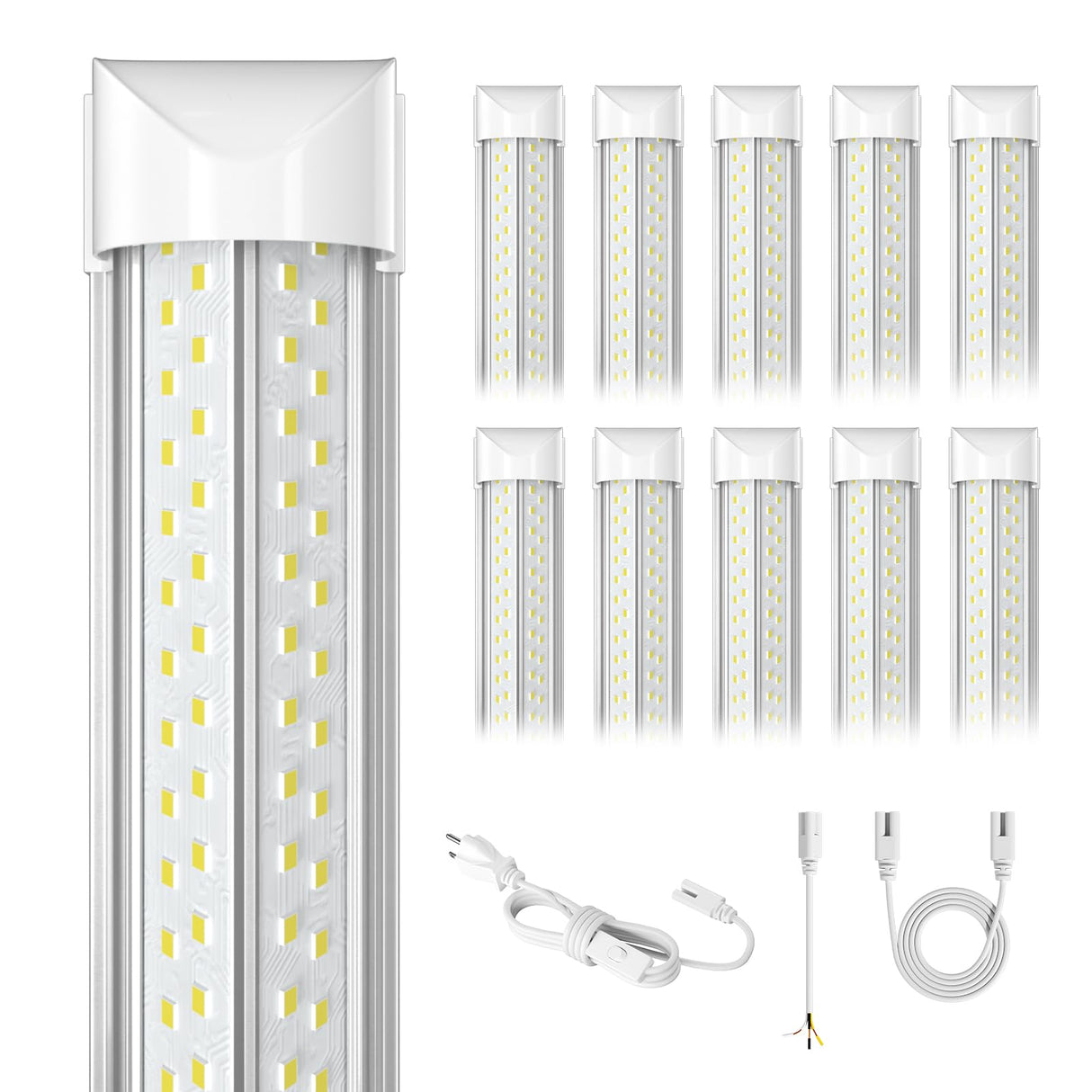 ELEKICO 8FT LED Shop Light, Super Bright 100W Shop Lights, 15000LM 5000K 8 Foot Led Lights, Linkable 96" LED Shop Lights Lighting for Garage with Plug, V Shape T8 8' Led Light Fixtures 10 Pack ELEKICO