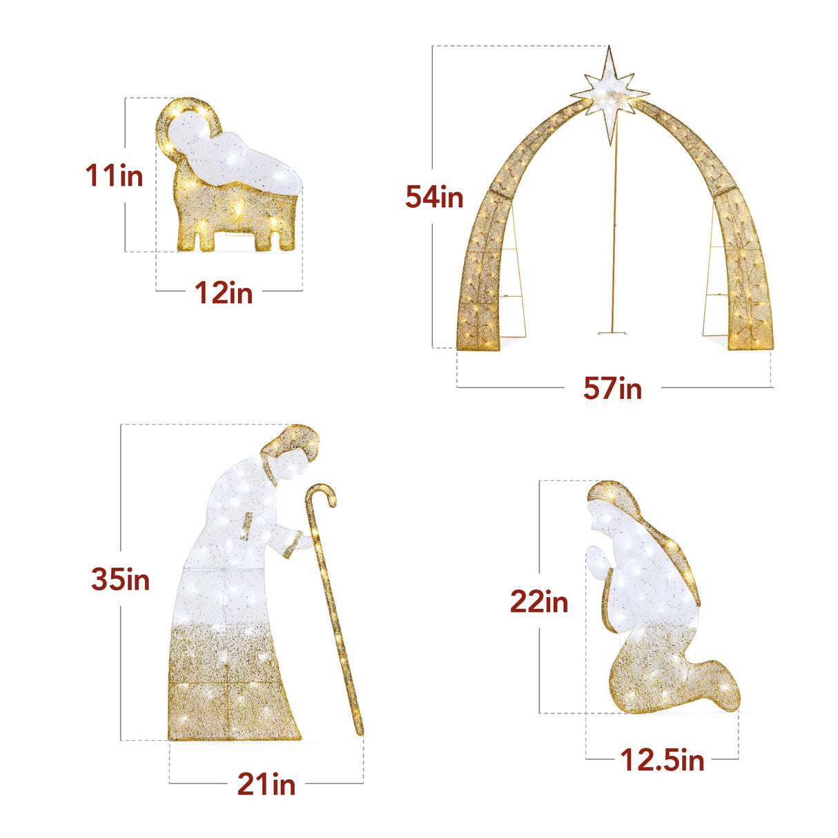 Best Choice Products 4.5ft Lighted 2D Outdoor Nativity Scene, Christmas Arch Holy Family Yard Decoration w/ 115 LED Lights, Stakes, Zip Ties Best Choice Products