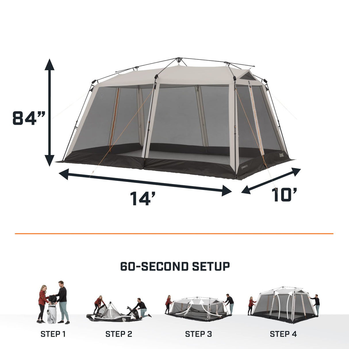 Bushnell Screenhouse with Instant Setup Technology | 14' x 10' Large Size with Extended Eaves Poles to Maximize Space For Camping & Hiking, For 8 Person Bushnell