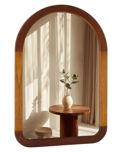 Arched Mirror 24 x 36 Inch,Brown Wood Rustic Bathroom Tempered Wall Mirror with Wood Frame,Round Corner Arch Farmhouse Wooden Vanity Mirror for Living Room,Entryway or Bedroom(Walnut Brown)