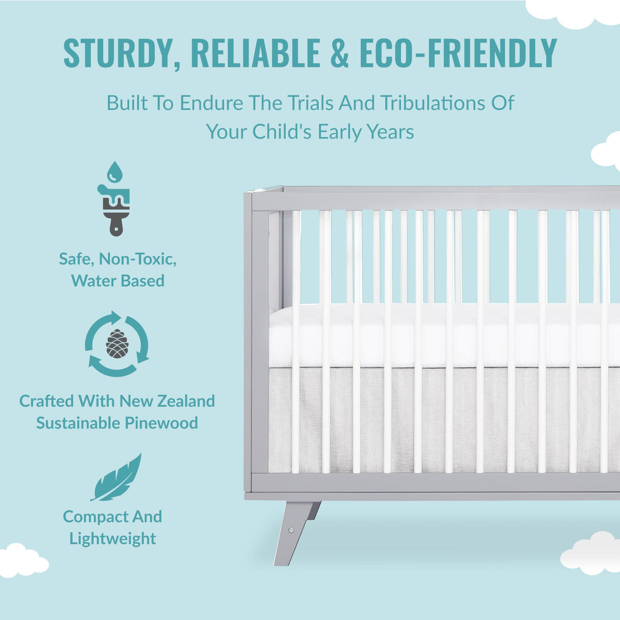 Dream On Me Carter 5-in-1 Full Size Convertible Crib / 3 Mattress Height Settings/JPMA Certified/Made of New Zealand Pinewood/Sturdy Crib Design, Grey & White Dream On Me