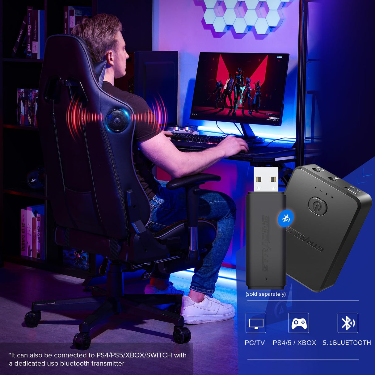 GTRACING Gaming Chair with Footrest Speakers Video Game Chair Bluetooth Music Heavy Duty Ergonomic Computer Office Desk Chair (Black) GTRACING