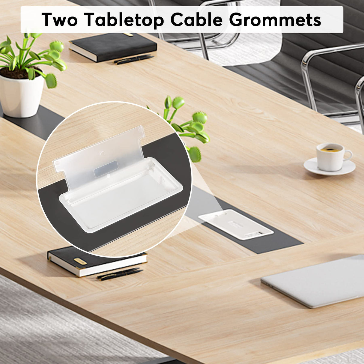 Tribesigns 8FT Conference Table, 94.48L x 47.21W x 29.52H Inches Boat Shaped Meeting Table with Rectangle Grommet, Modern Seminar Boardroom Table for Office Conference Room (Light Wood Grain, 8ft) Tribesigns