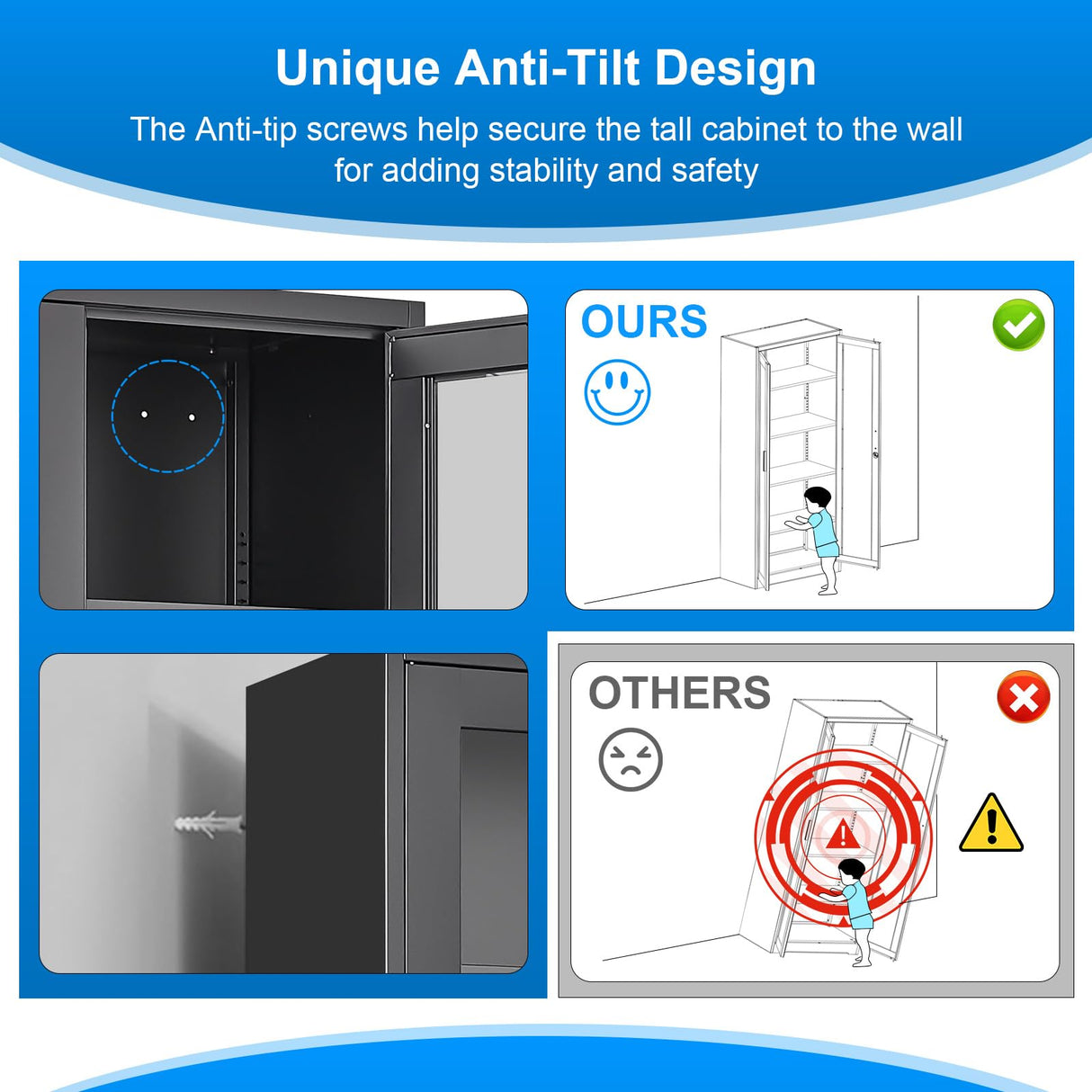 Polup Display Cabinet with Glass Doors, Black Curio Cabinet with Lock, 71“ Tall Display Case for Living Room, Bookcase for Home, Clinic, School (Black)- Assemble Required Polup