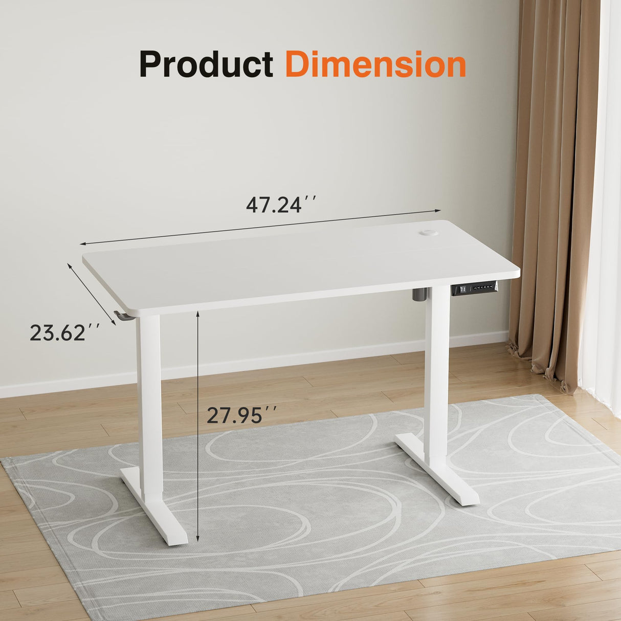 Furmax Electric Standing Desk, 47 x 24 Inches Height Adjustable Desk with Removable Casters, Home Office Computer Desk (White) Furmax