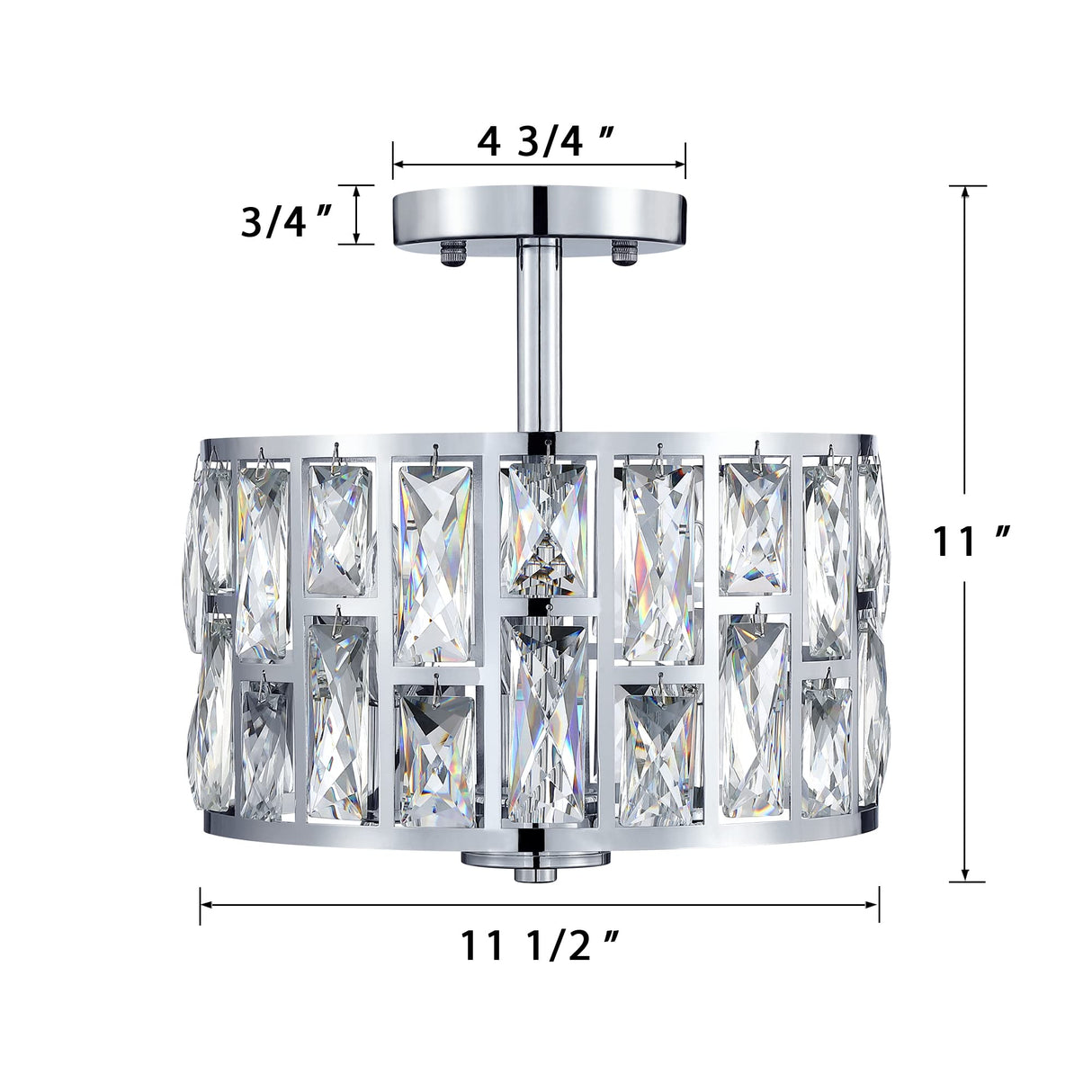 MEXO Farmhouse Crystal Round Semi Flush Mount Modern Close to Ceiling Light Fixture, Cylinder Drum Shade Ceiling Lights 3LT Ceiling Lamp for Kitchen Island Dinning Room Bedroom MEXO