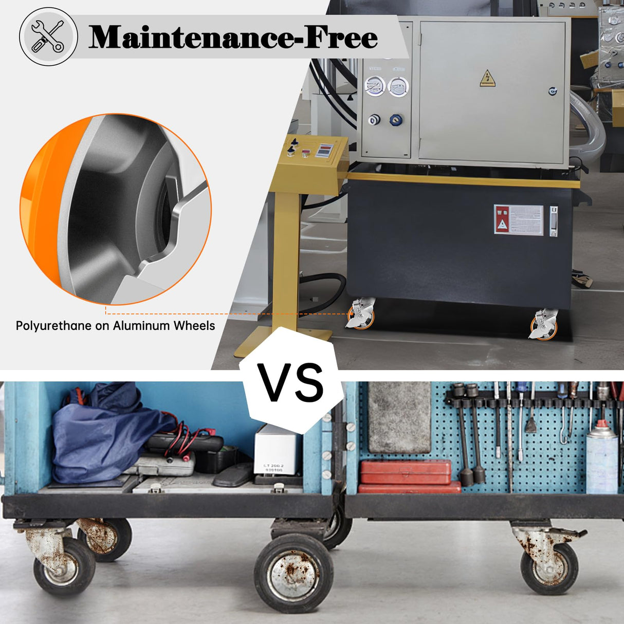 W B D WEIBIDA 4-Inch Industrial Grade Casters Wheels, Heavy Duty Casters Set of 4 with Brake 3200 Lbs, Maintenance-Free Polyurethane on Aluminum Wheels, Plate Swivel Casters for Machine, Workbench W B D WEIBIDA