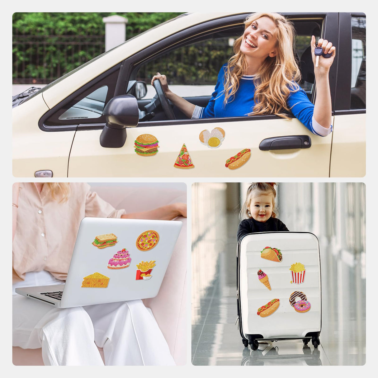 Sitsink Diamond Art Magnet Kit - Small Diamond Painting Refrigerator Magnets with Snacks Pattern, Rhinestone Gem Art Crafting Set for Adult Women (16 Pcs) Sitsink