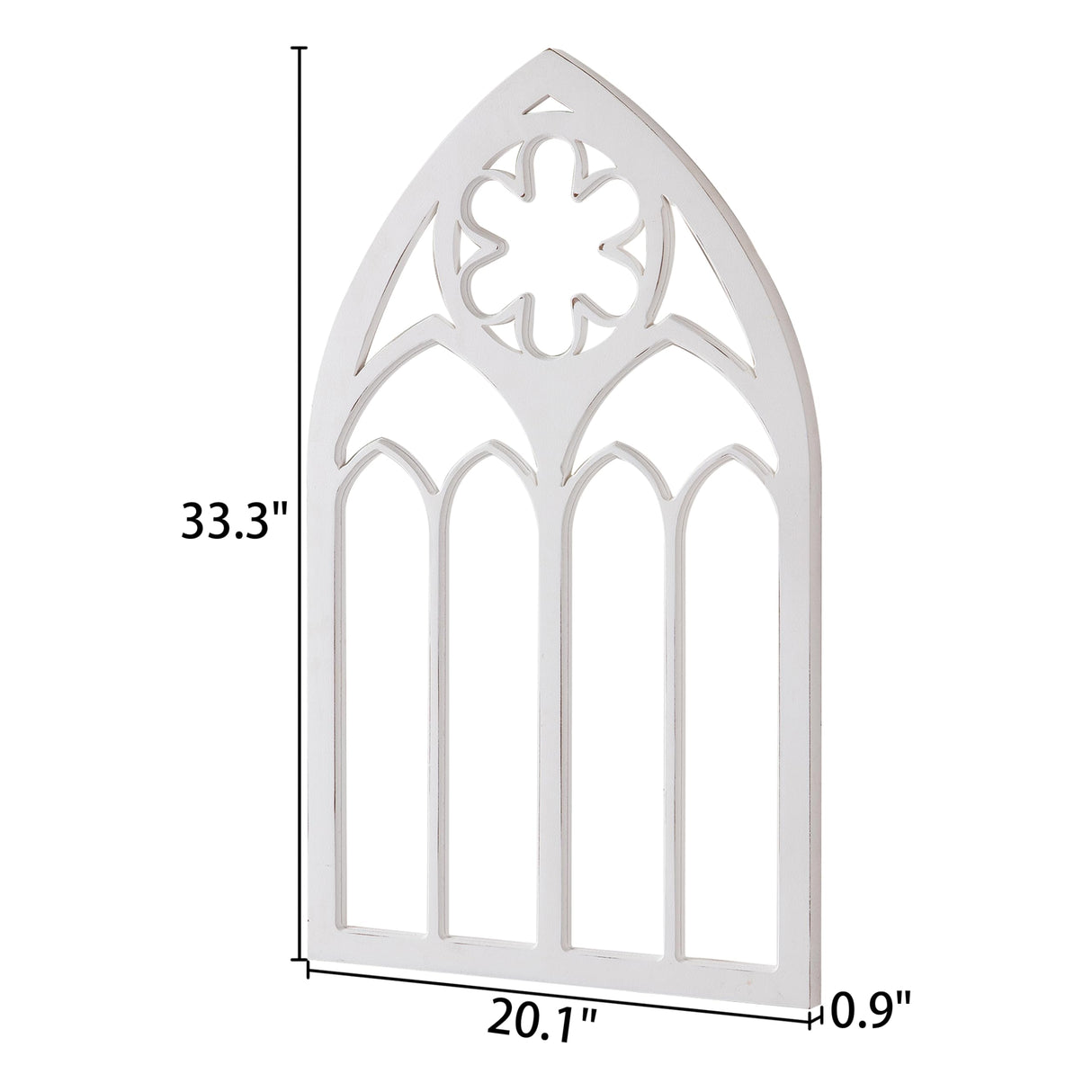 Sintosin Gothic Arched Window Frames for Wall Decor Living Room 20 X 33 Inch, Hanging Distressed White Wooden Farmhouse Window Pane, Rustic Cathedral Window Frame for Halloween Entryway Sintosin