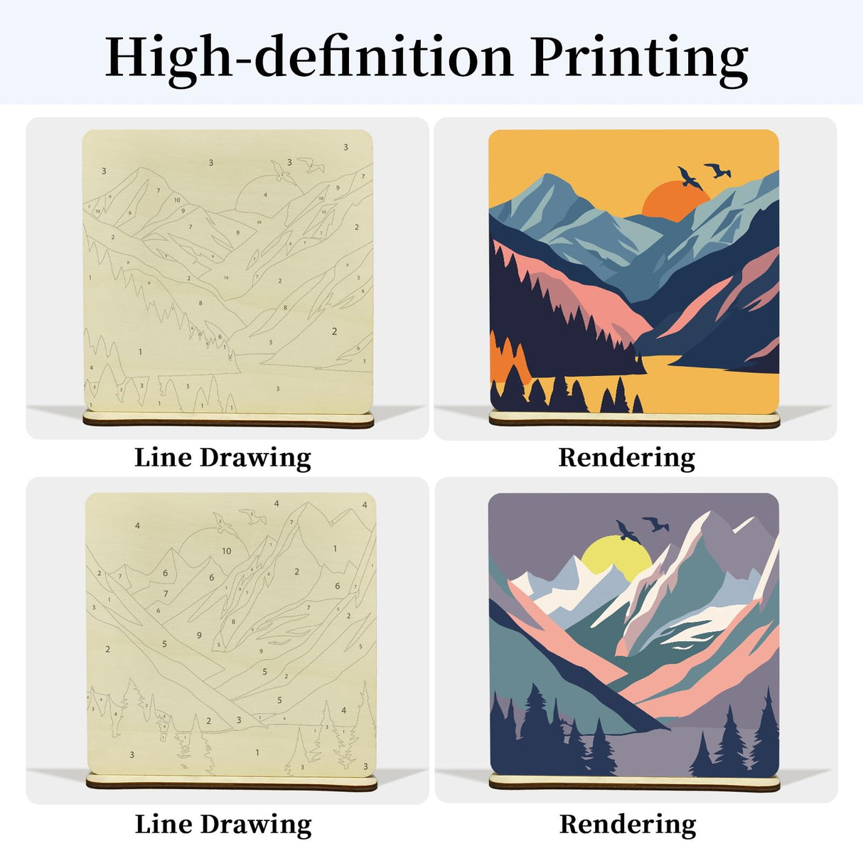 JOOZ 2 Pack Paint by Numbers Kit for Adults, Mountain Paint by Number on Wood Board, DIY Sunset Boho Oil Painting by Numbers Ornaments for Desktop, Easy Adult Paint by Number Kits for Gift 8x8 Inch JOOZ