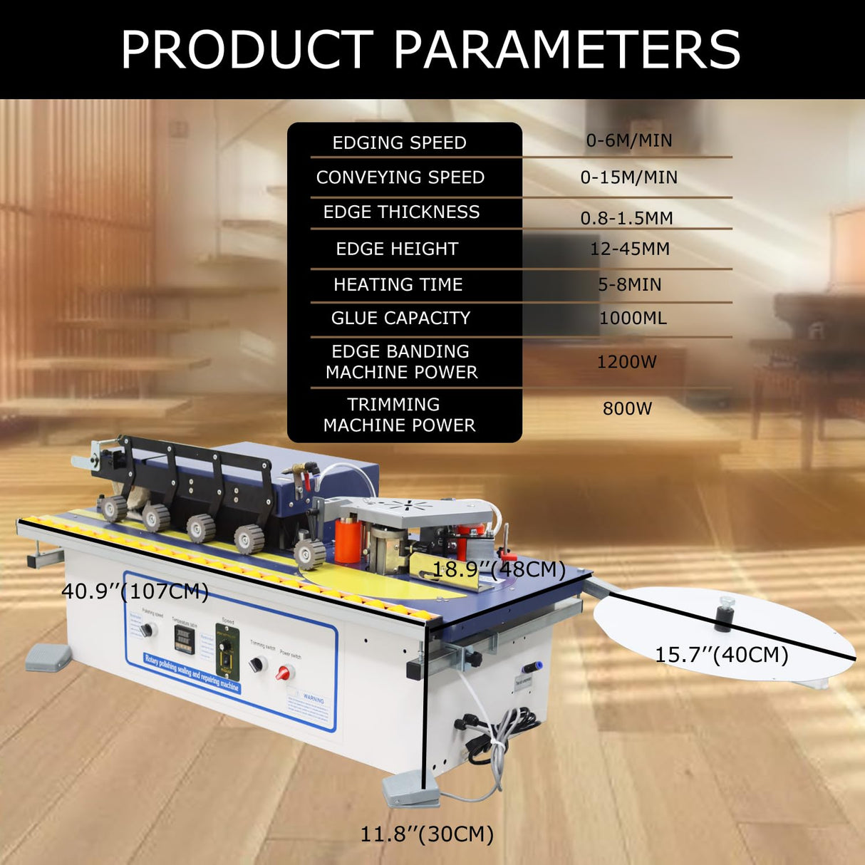 HayWHNKN Edge Bander Banding Machine Woodworking Edge Bander Banding Machine Double-side Gluing Wood Edge Banding Trimming Machine Automatic Tape Breaking 110V HayWHNKN