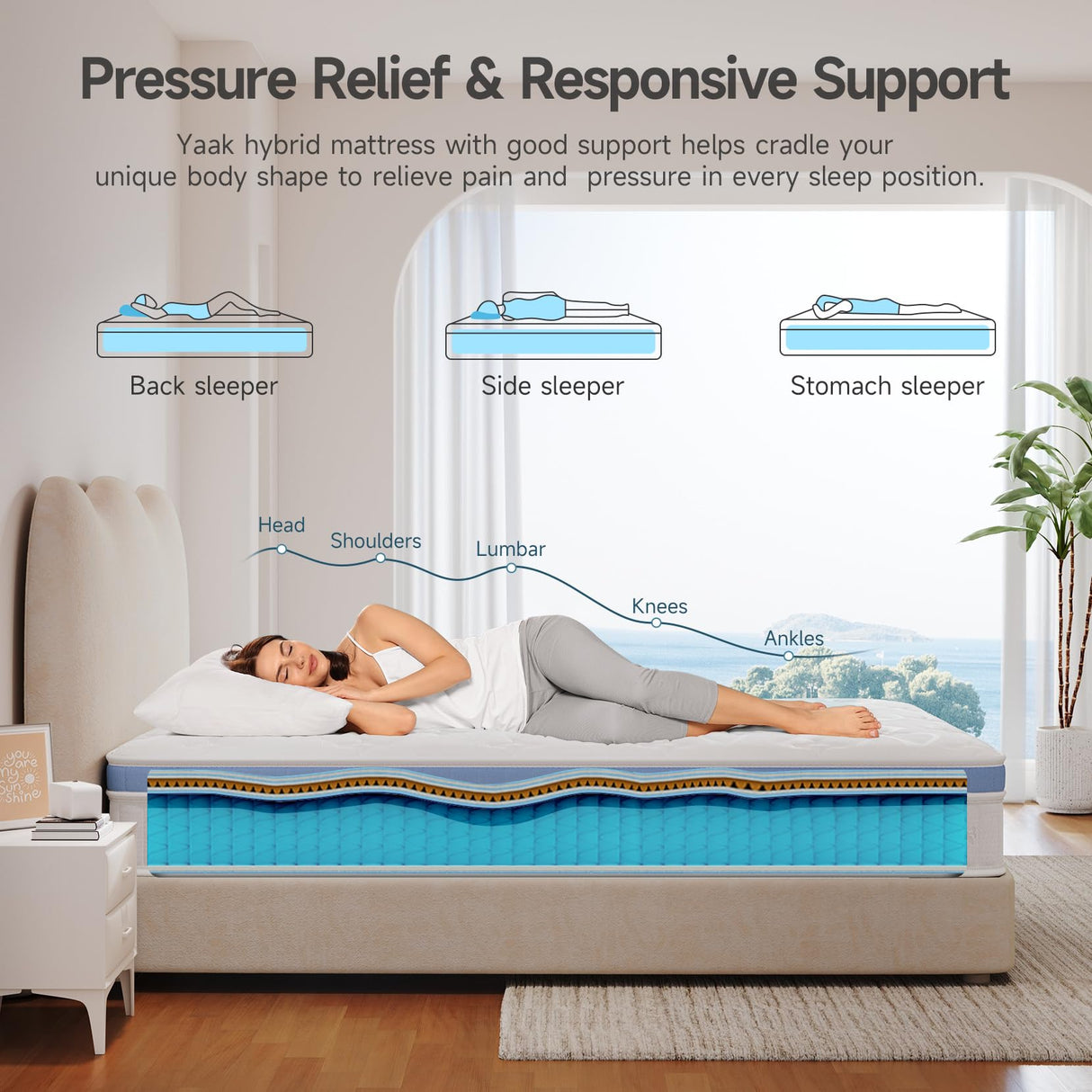 Yaak Twin Mattress 8 Inch, Hybrid Mattress in a Box Twin Size, Individual Pocket Spring Single Bed Mattress with Breathable Memory Foam, Pressure Relief, Medium Firm Twin Size Mattress 75"x39"x8" Yaak