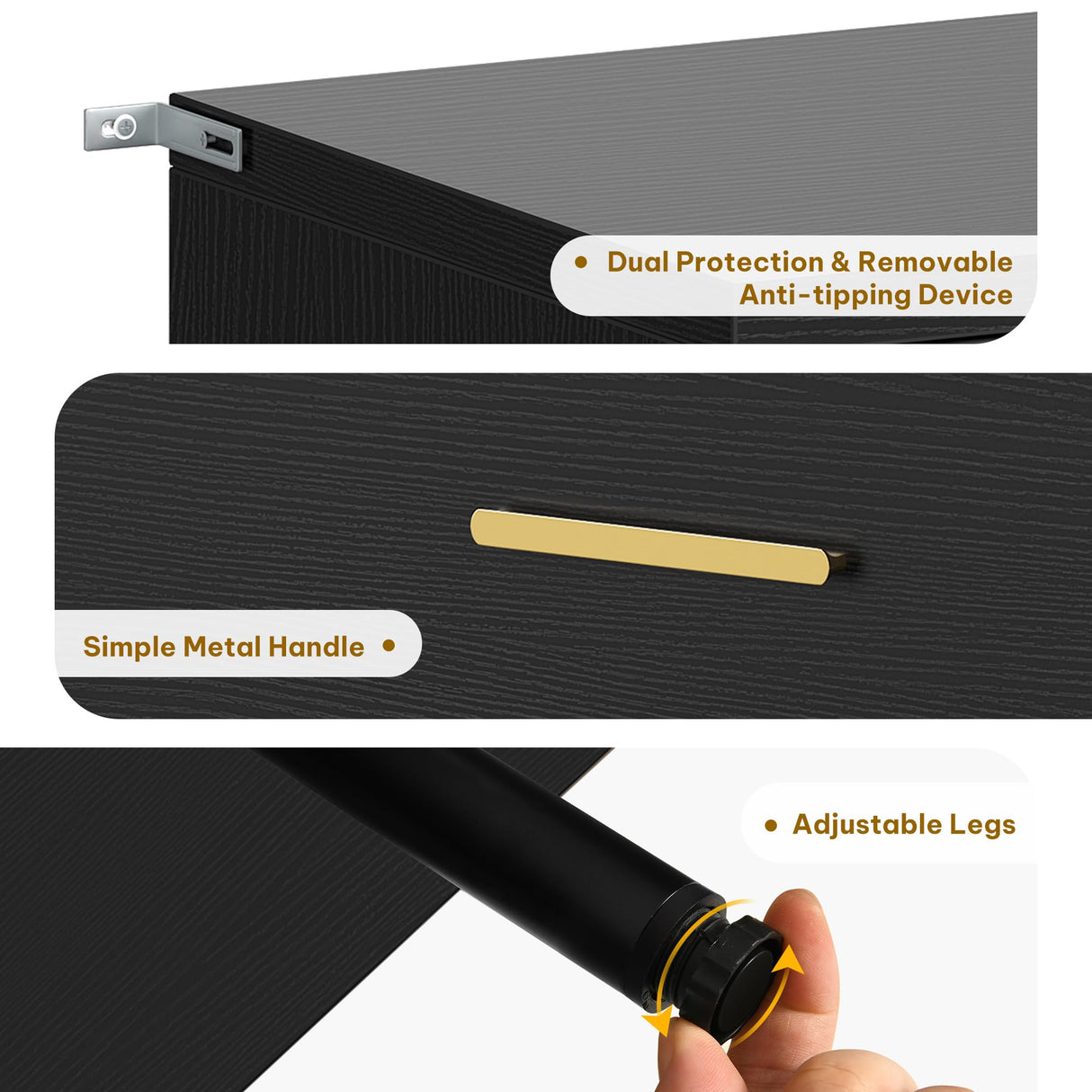 DWVO White 6 Drawers Dresser/Modern Wood Dresser Chest of Drawers with Black Metal Handle&Anti-Tipping Device/Modern Double Drawer Storage Cabinet for Entryway/Living Room-15.7" Dx55.1 Wx31.1 H DWVO