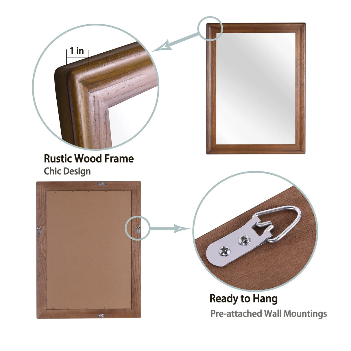 Tanmicoshomy Wood Mirror 24 x 36 inch, Solid Wood Framed Rectangle Bathroom Mirrors for Living Room,Bedroom,Office or Entryway (Brown, 24x36in) Tanmicoshomy