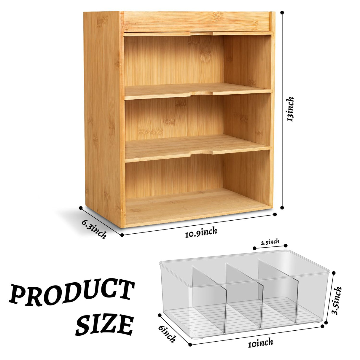 TIMIEEYA Tea Bag Organizer - Bamboo Tea Storage Organizer With Drawer 3 Layer, Tea Organizer for Tea Bags Natural Wood & Acrylic for Countertop Office Kitchen Cabinet Pantry TIMIEEYA