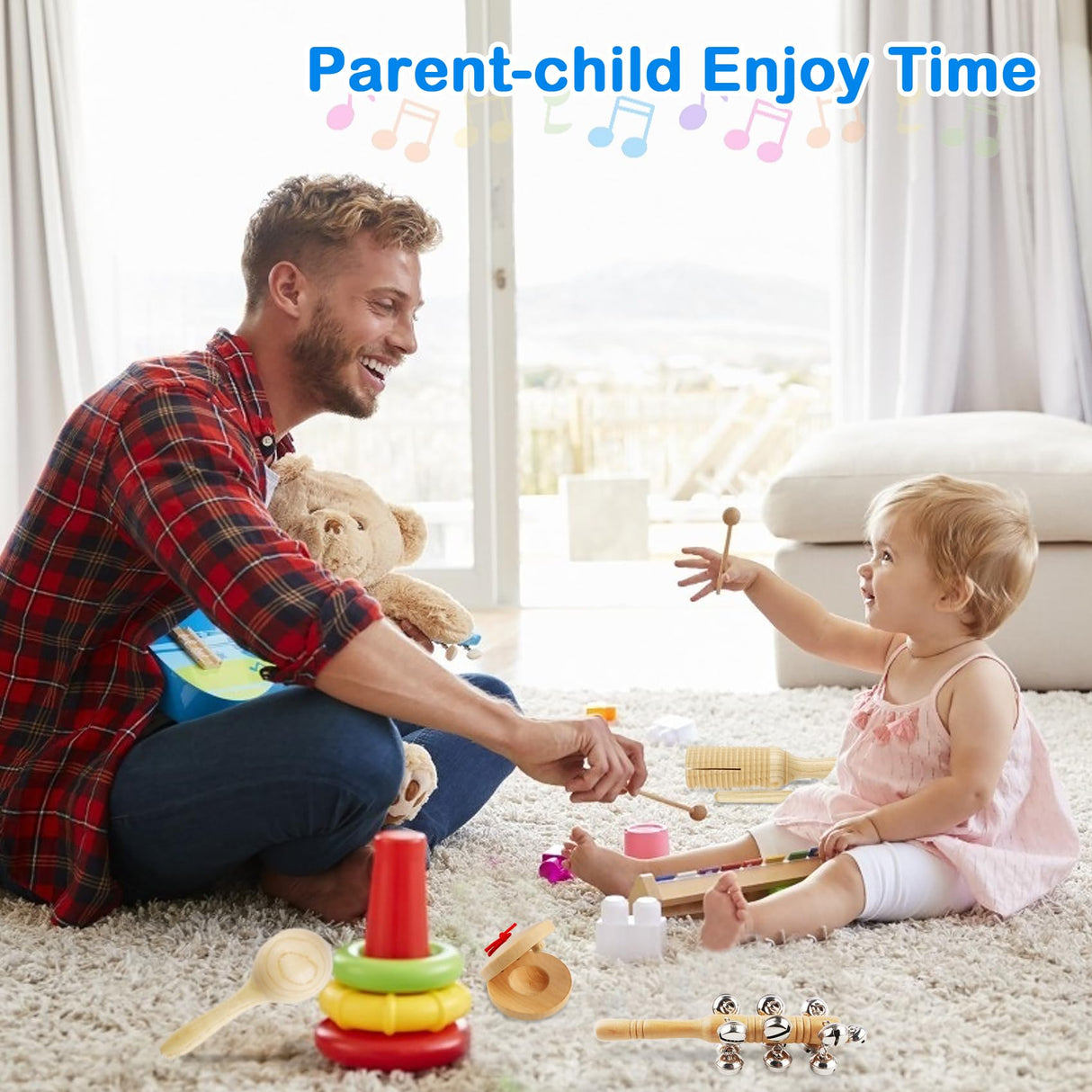 Chriffer Kids Musical Instruments Toys, Percussion Instruments Set with Storage Bag, Preschool Educational Music Toys for Boys Girls, Natural Eco-Friendly Wooden Music Set (10pcs) Chriffer